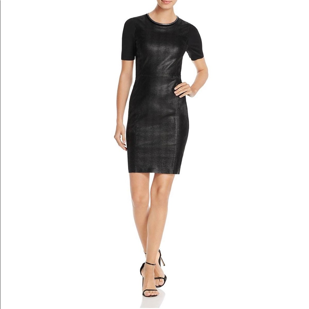 Elie Tahari Emily Black Lamb Leather Dress NWT